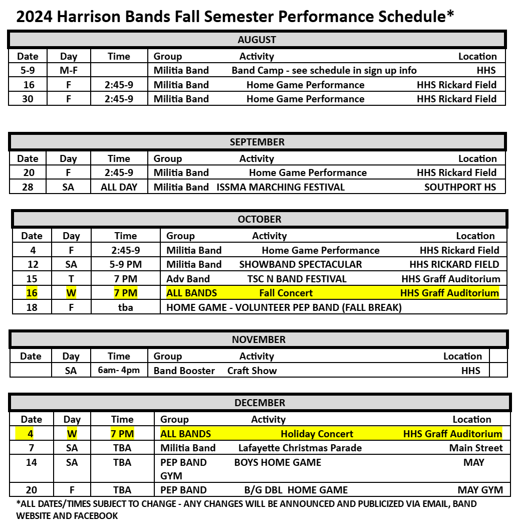 Marching Band Contest Schedule